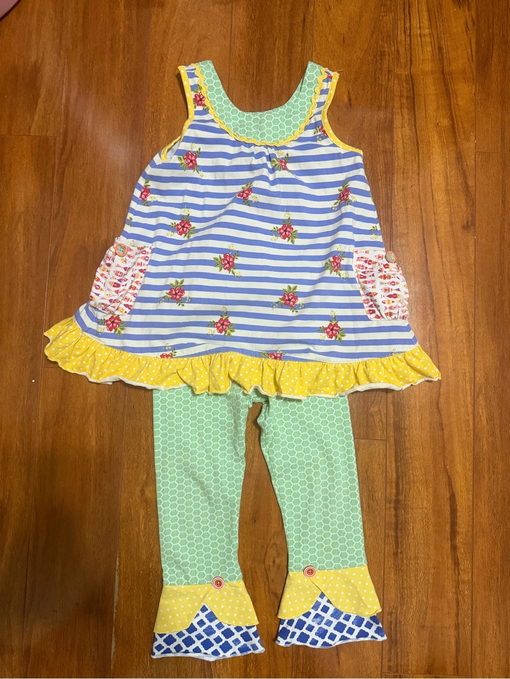 Matilda Jane Blue Stripe & Yellow Ruffle Girls' Matching Set